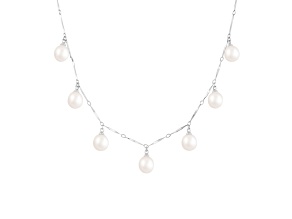 7-8mm White Cultured Freshwater Pearl Rhodium Over Sterling Silver Necklace