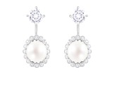 8.5-9mm White Cultured Freshwater Pearl and Cubic Zirconia Rhodium Over Sterling Silver Earrings