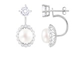 8.5-9mm White Cultured Freshwater Pearl and Cubic Zirconia Rhodium Over Sterling Silver Earrings