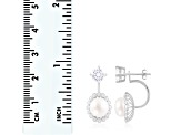 8.5-9mm White Cultured Freshwater Pearl and Cubic Zirconia Rhodium Over Sterling Silver Earrings
