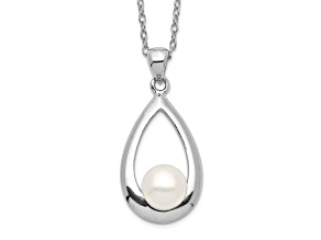 Rhodium Over Sterling Silver 6-7mm White Button Freshwater Cultured Pearl Necklace