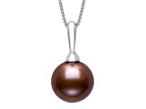 Mahogany Cultured Freshwater Pearl Rhodium Over Sterling Silver Pendant With Chain