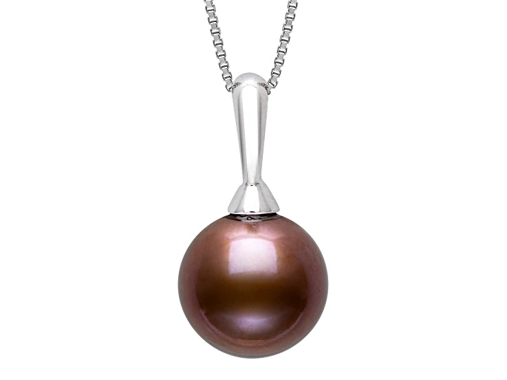 Mahogany Cultured Freshwater Pearl Rhodium Over Sterling Silver Pendant With Chain