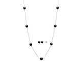 Black Cultured Freshwater Pearl Rhodium Over Sterling Silver Necklace And Earring Set