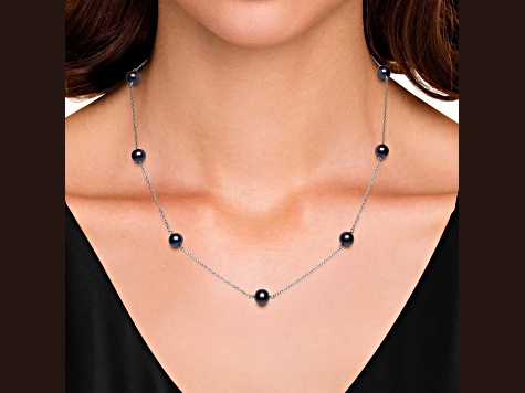 Black Cultured Freshwater Pearl Rhodium Over Sterling Silver Necklace And Earring Set
