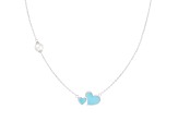 6.5-7mm Off Round White Cultured Freshwater Pearl and Blue enamel Rhodium Over Sterling Necklace