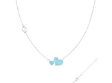6.5-7mm Off Round White Cultured Freshwater Pearl and Blue enamel Rhodium Over Sterling Necklace