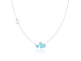 6.5-7mm Off Round White Cultured Freshwater Pearl and Blue enamel Rhodium Over Sterling Necklace