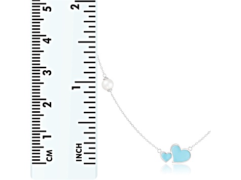 6.5-7mm Off Round White Cultured Freshwater Pearl and Blue enamel Rhodium Over Sterling Necklace