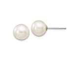 Rhodium Over 10k White Gold 7-8mm White Round Freshwater Cultured Pearl Stud Earrings