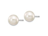 Rhodium Over 10k White Gold 7-8mm White Round Freshwater Cultured Pearl Stud Earrings