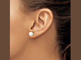 Rhodium Over 10k White Gold 7-8mm White Round Freshwater Cultured Pearl Stud Earrings
