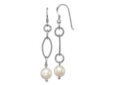 Rhodium Over Sterling Silver  Polished and Twisted Freshwater Cultured Pearl Dangle Earrings
