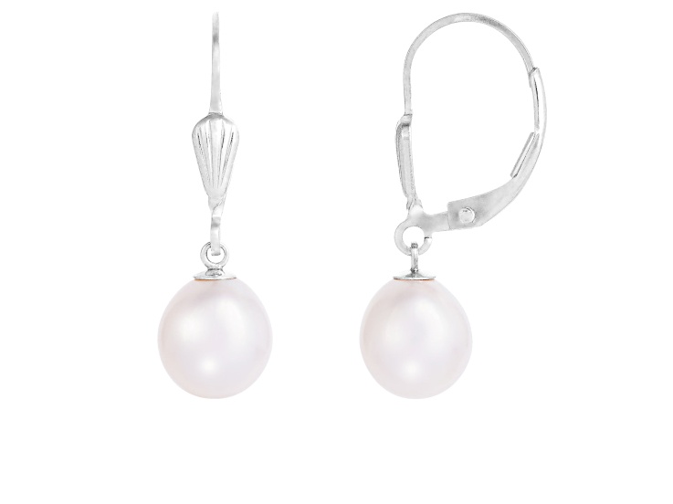 7-8mm white cultured freshwater pearl rhodium over sterling silver earrings