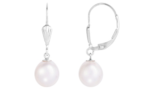 7-8mm white cultured freshwater pearl rhodium over sterling silver earrings