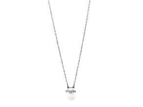 7-7.5mm Button White Freshwater Pearl and White Sapphire Sterling Silver Necklace