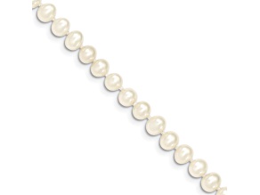 14k Yellow Gold 5-6mm White Near Round Freshwater Cultured Pearl Bracelet