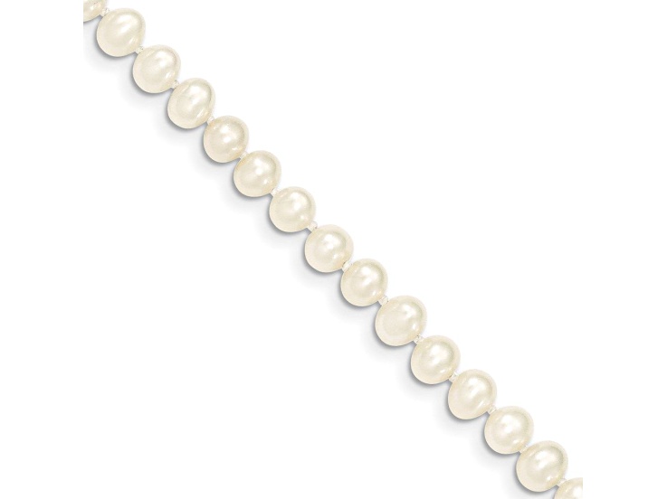 14k Yellow Gold 5-6mm White Near Round Freshwater Cultured Pearl Bracelet