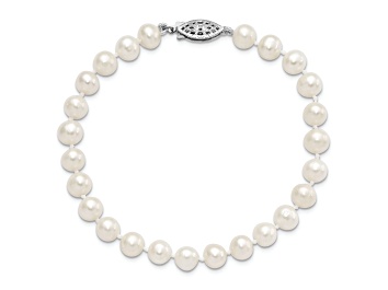 Picture of Rhodium Over Sterling Silver 6-7mm White Freshwater Cultured Pearl Bracelet