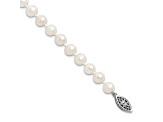 Rhodium Over Sterling Silver 6-7mm White Freshwater Cultured Pearl Bracelet