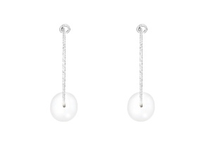 8-8.5mm White Cultured Freshwater Pearl Rhodium Over Sterling Silver Earrings