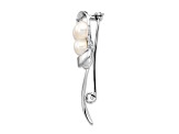 Rhodium Over Sterling Silver 7-8mm White Button Freshwater Cultured Pearl Brooch