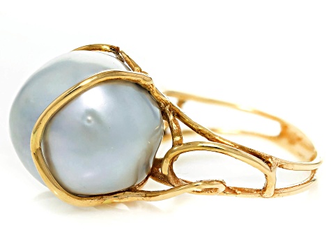 Cultured White South Sea Pearl 14k Yellow Gold Ring
