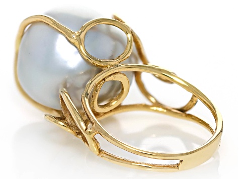 Cultured White South Sea Pearl 14k Yellow Gold Ring