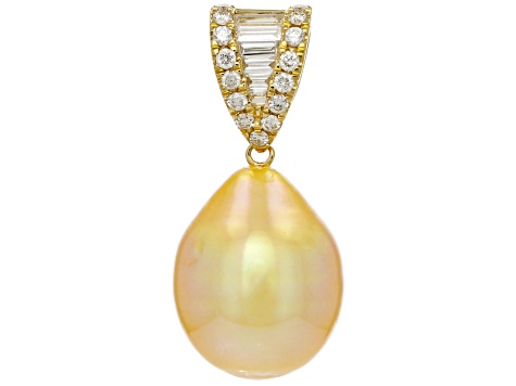 Golden South Sea Cultured Pearl With Diamonds 18k Yellow Gold Pendant