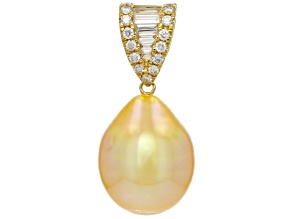 Golden South Sea Cultured Pearl With Diamonds 18k Yellow Gold Pendant
