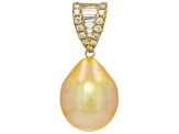 Golden South Sea Cultured Pearl With Diamonds 18k Yellow Gold Pendant