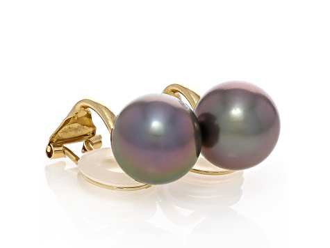 Purple Tahitian Cultured Pearl 18k  Gold Clip On Earrings