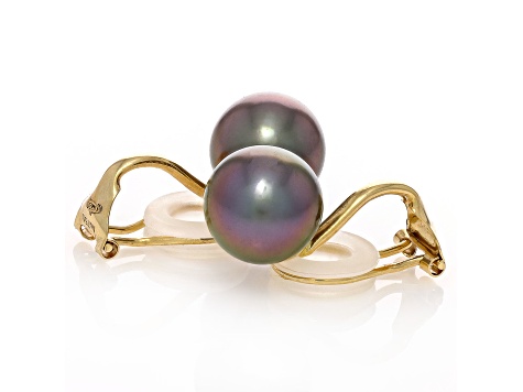 Purple Tahitian Cultured Pearl 18k  Gold Clip On Earrings