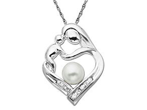 5mm Round White Freshwater Pearl with 0.05ctw Diamond Accent Sterling Silver Pendant with Chain