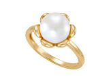 9-9.5mm Button White Freshwater Pearl 14K Yellow Gold Over Sterling Silver Solitaire Floral Ring