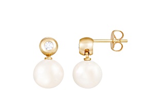 White Cultured Freshwater Pearl 14k Yellow Gold Earrings 8-8.5mm