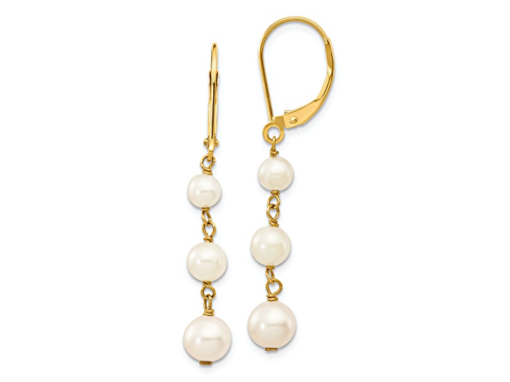 14K Yellow Gold 4-6mm White Semi-round Freshwater Cultured