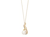 9mm Round White Freshwater Pearl and 0.08ctw Diamond 10K Yellow Gold Pendant with Chain