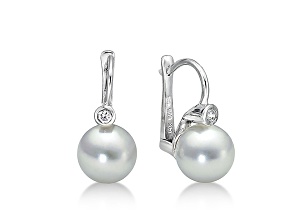14KW  Earrings  0.10 ctw  Diamond  8.5mm Akoya Pearl
