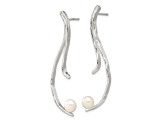 Sterling Silver Polished and Hammered Freshwater Cultured Pearl Post Dangle Earrings