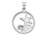 Rhodium Over Sterling Silver Polished Paua Shell Starfish and Shell Pendant