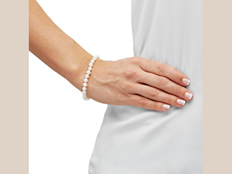 8-8.5mm Round White Freshwater Pearl Tennis Bracelet with 10K Yellow Gold Bead Clasp