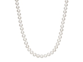 6-7mm Round White Freshwater Pearl 10K Yellow Gold Tennis Necklace