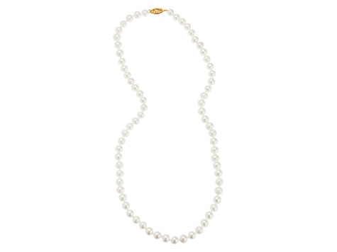 6-7mm Round White Freshwater Pearl 10K Yellow Gold Tennis Necklace