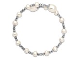 Rhodium Over Sterling Silver 5-6mm and 8mm White Freshwater Cultured Pearl Coil Bangle