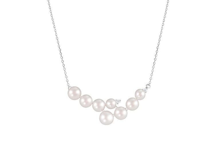 5-5.5mm White Cultured Freshwater Pearl Sterling Silver Pendant W/Chain