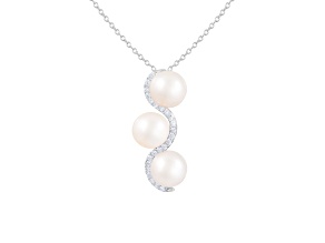 8-9mm White Cultured Freshwater Pearl Sterling Silver Pendant W/Chain
