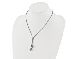 Rhodium Over Sterling Silver Tahitian Pearl/Cubic Zirconia Dangle with 2-inch Extension Necklace