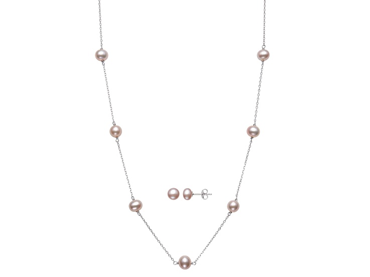 Pink Cultured Freshwater Pearl Rhodium Over Sterling Silver