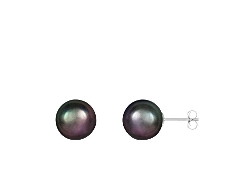 14k White Gold 10-11mm Black Freshwater Pearl Stud Earrings